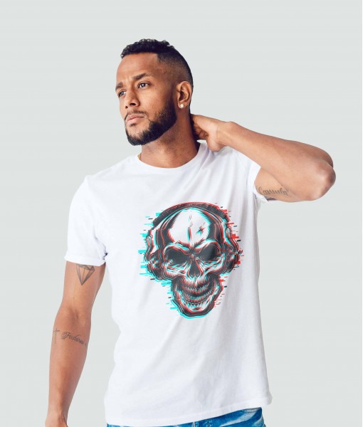 Мъжка тениска с щампа Готика Skull with headphones